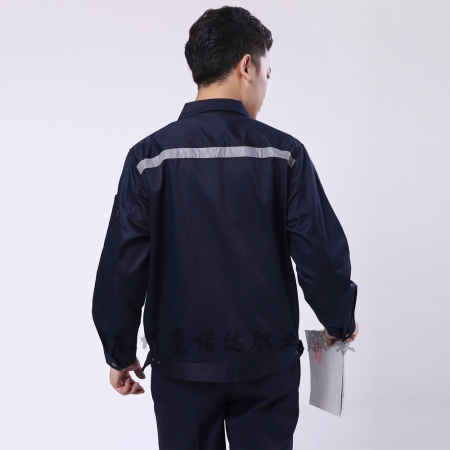 藏青拼米色涤棉线卡电工工作服套装AC090-DG
